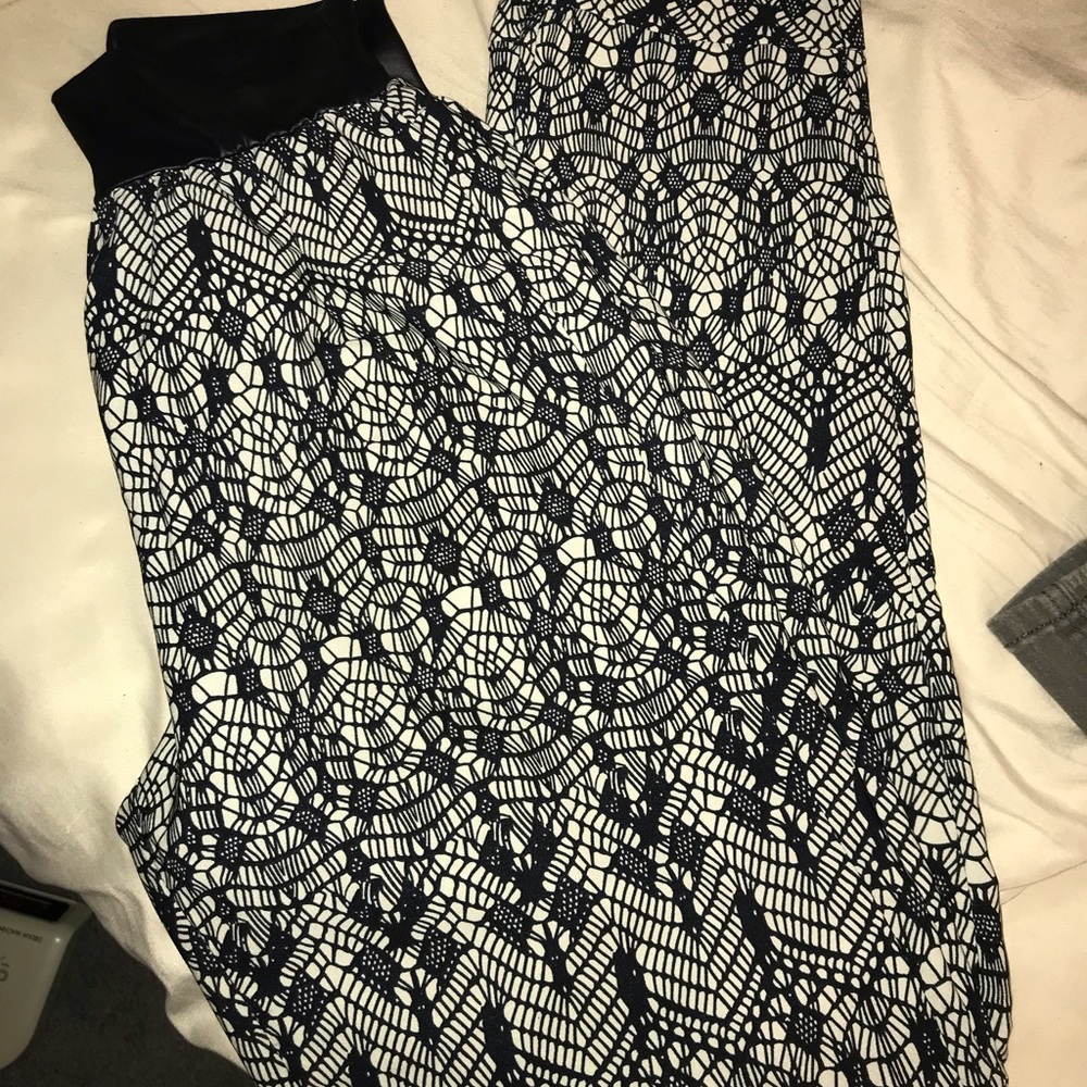 Black Leather Tribal Print Pants
